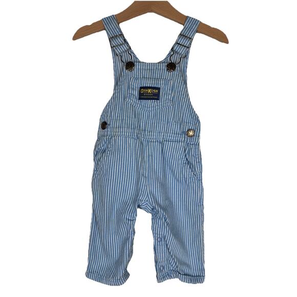 Vintage Oshkosh Engineer Stripe Light Blue Overalls 3-6M Made In The USA Train - Picture 1 of 7